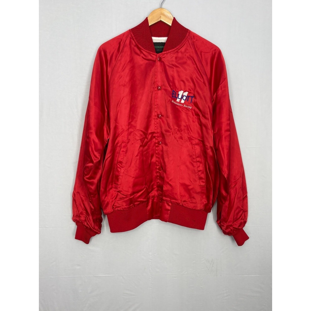 Bill Elliott Jacket Budweiser Racing Satin Mens Red Large Vintage 90s NASCAR